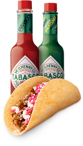 TABASCO® Pepper Sauce & TABASCO® Green Jalapeno Sauce with a taco