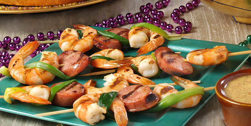 Spicy Grilled Shrimp and Sausage Skewers With Creole Mustard Dipping Sauce
