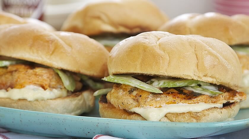Buffalo Grilled Chicken Sandwiches with Celery Slaw