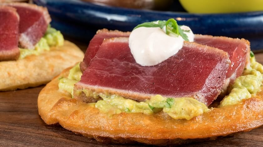 Ahi Tuna Tostadas with Avocado and Chipotle Crema