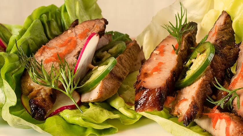 Grilled Pork Lettuce Wraps with Spicy Honey