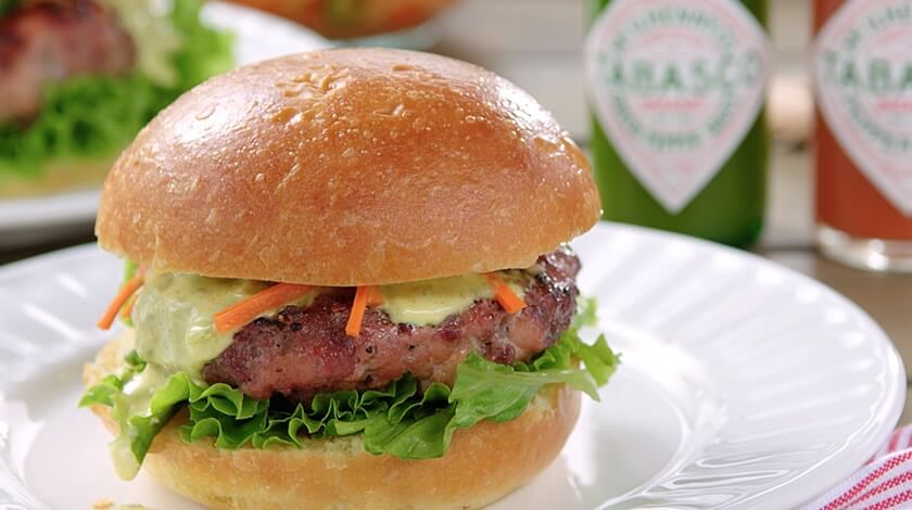 Banh Mi Burgers with Green Chile Mayo & Pickled Slaw