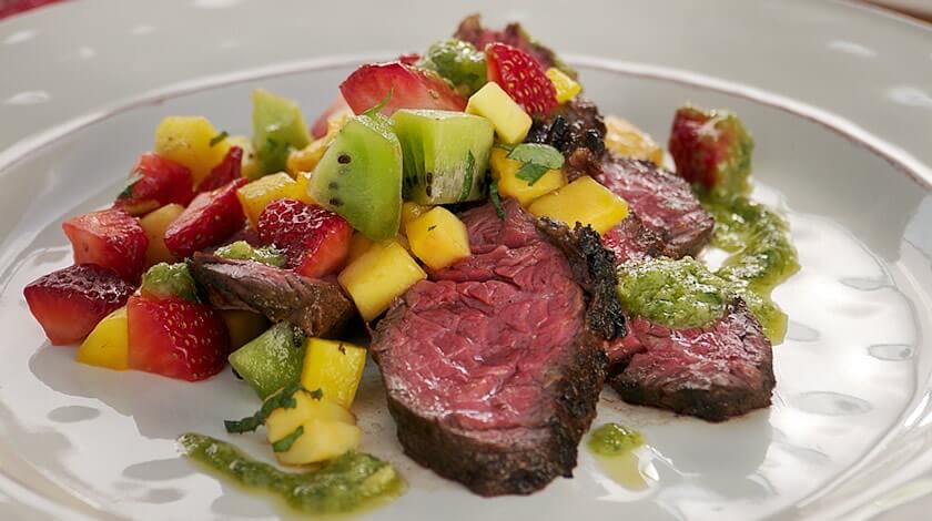 Chipotle Ginger Hanger Steak with Spicy Fruit Salsa