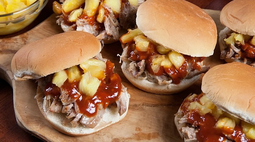 Pulled Pork Sliders with Spicy BBQ Sauce and Pickled Pineapple