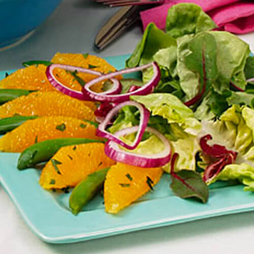 Spring Green Salad with Sugar Snap Peas, Oranges and Red Onion