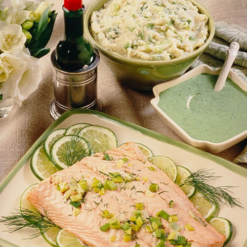 Salmon Fillet With Leeks and Dill with Green Garden Dressing