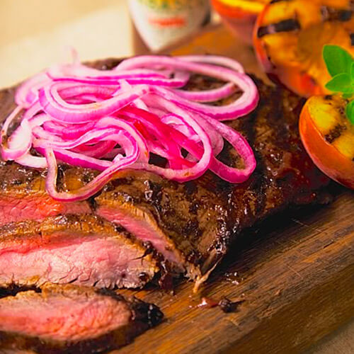 Grilled Flank Steak With Peach-TABASCO® BBQ Sauce & Pickled Red Onions