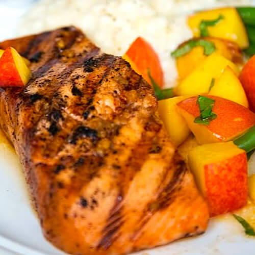 Barbequed Salmon With Fresh Corn Grits & Chipotle Nectarines