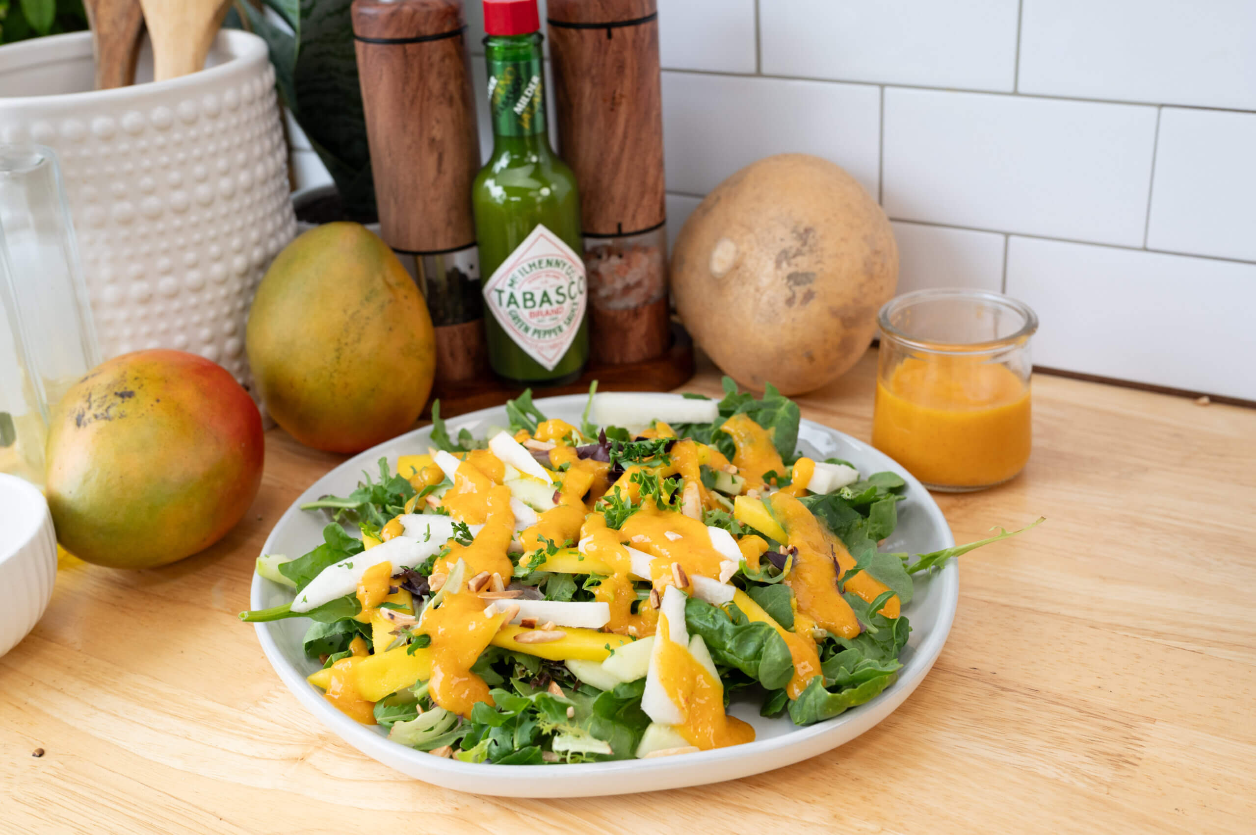 Jicama & Cucumber Green Salad with Mango Vinaigrette