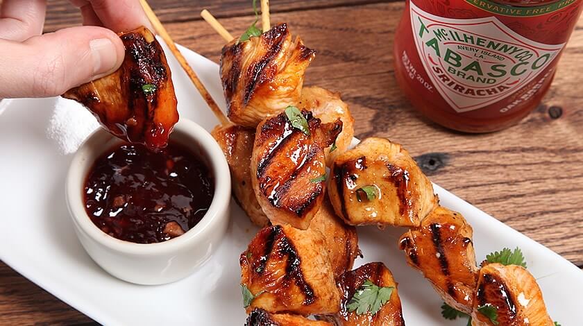 Honey-Sriracha Grilled Chicken Skewers with Plum Dipping Sauce