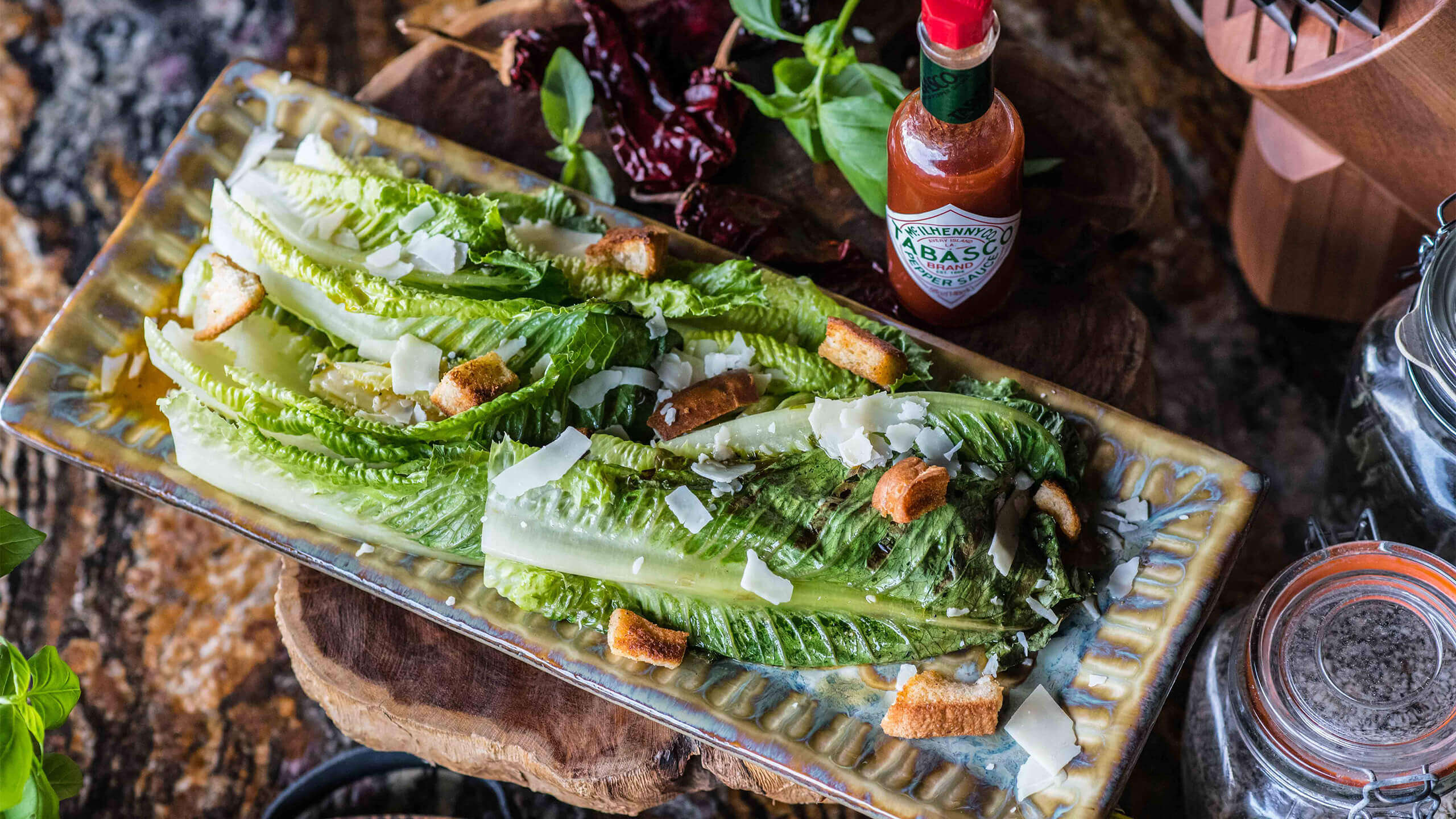 Grilled Romaine Salad with Spicy Vinaigrette