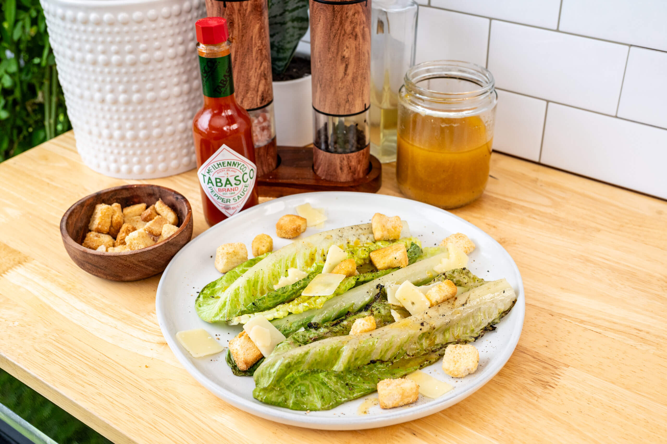 Grilled Romaine Salad with Spicy Vinaigrette