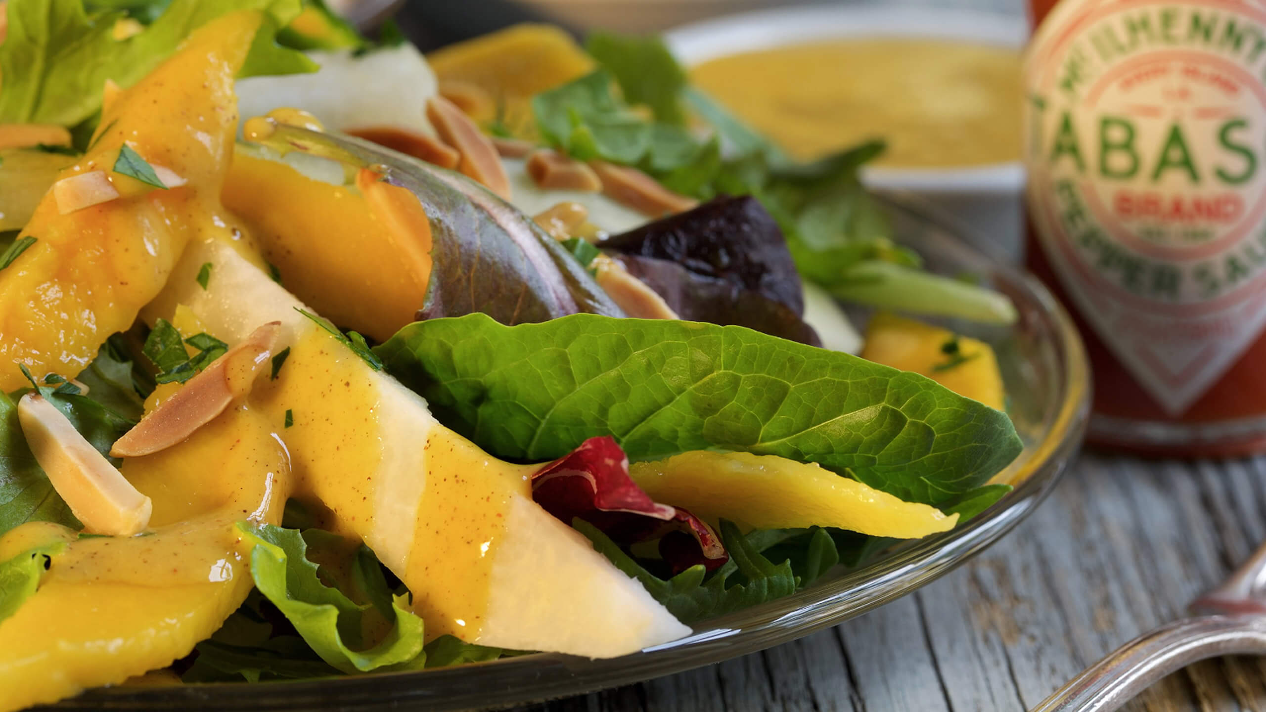 Jicama & Cucumber Green Salad with Mango Vinaigrette