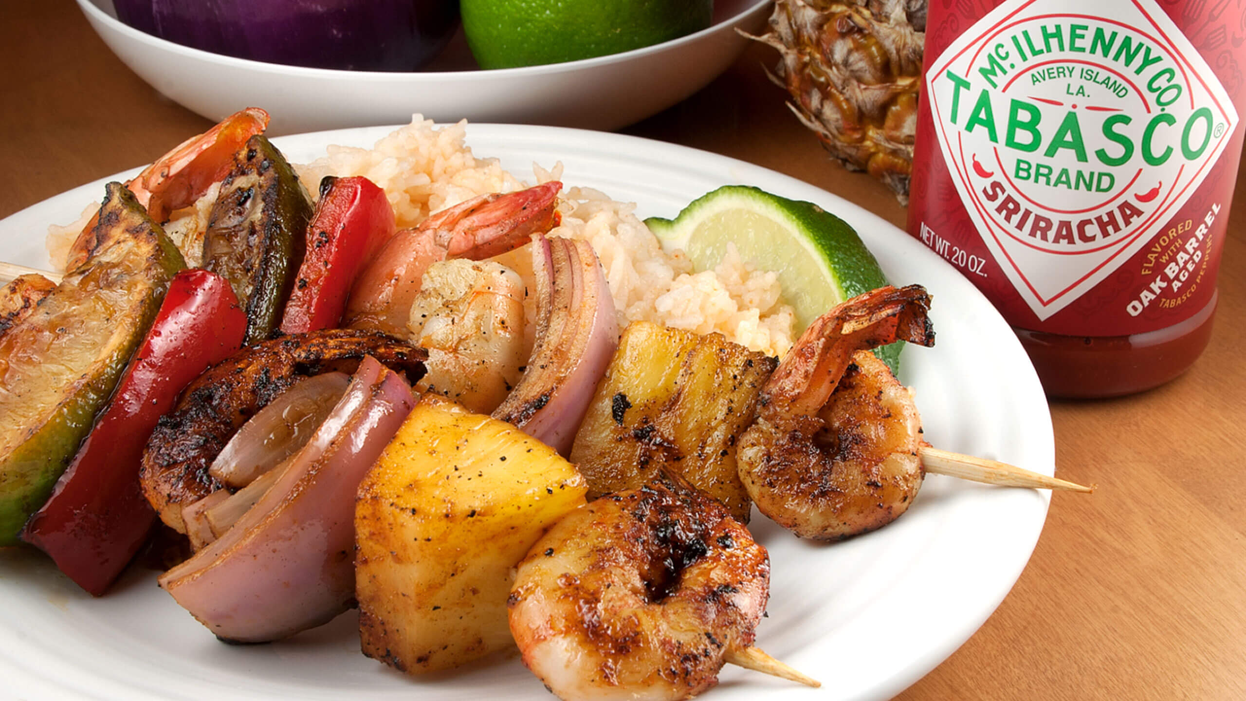 Sriracha-Buttered Shrimp, Pineapple & Vegetable Kebabs