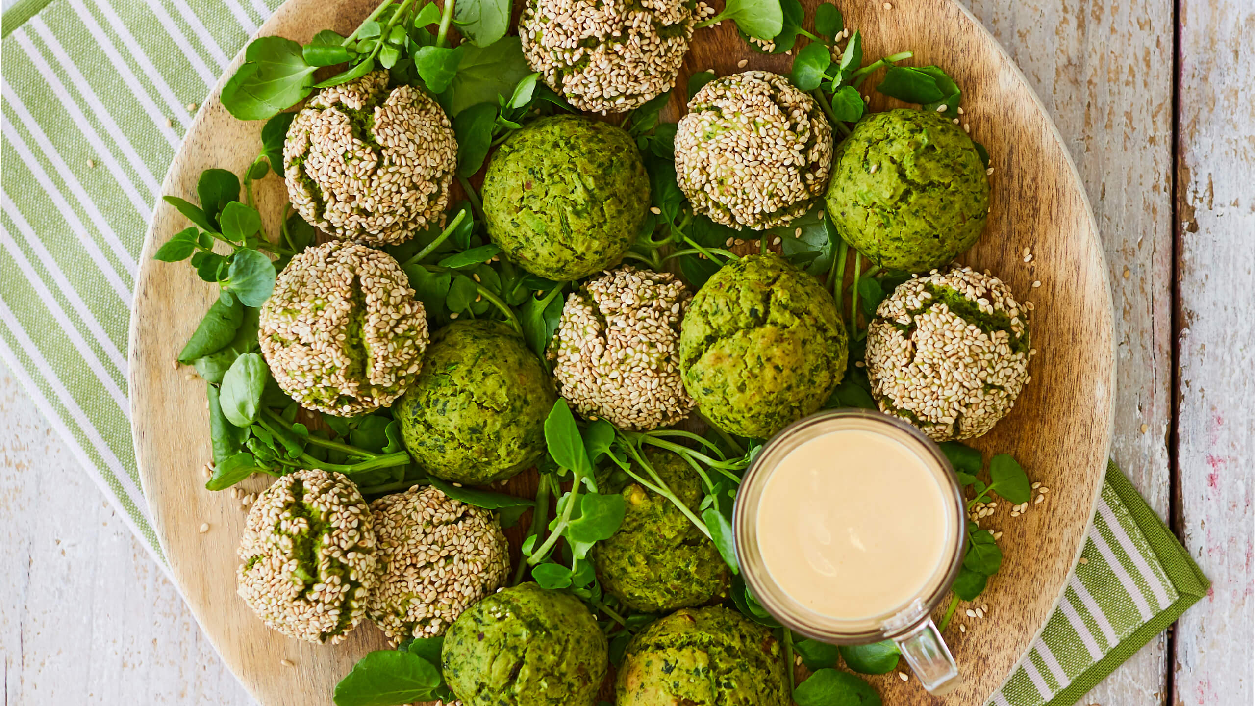 Green Falafel with Tahini Heat Dressing