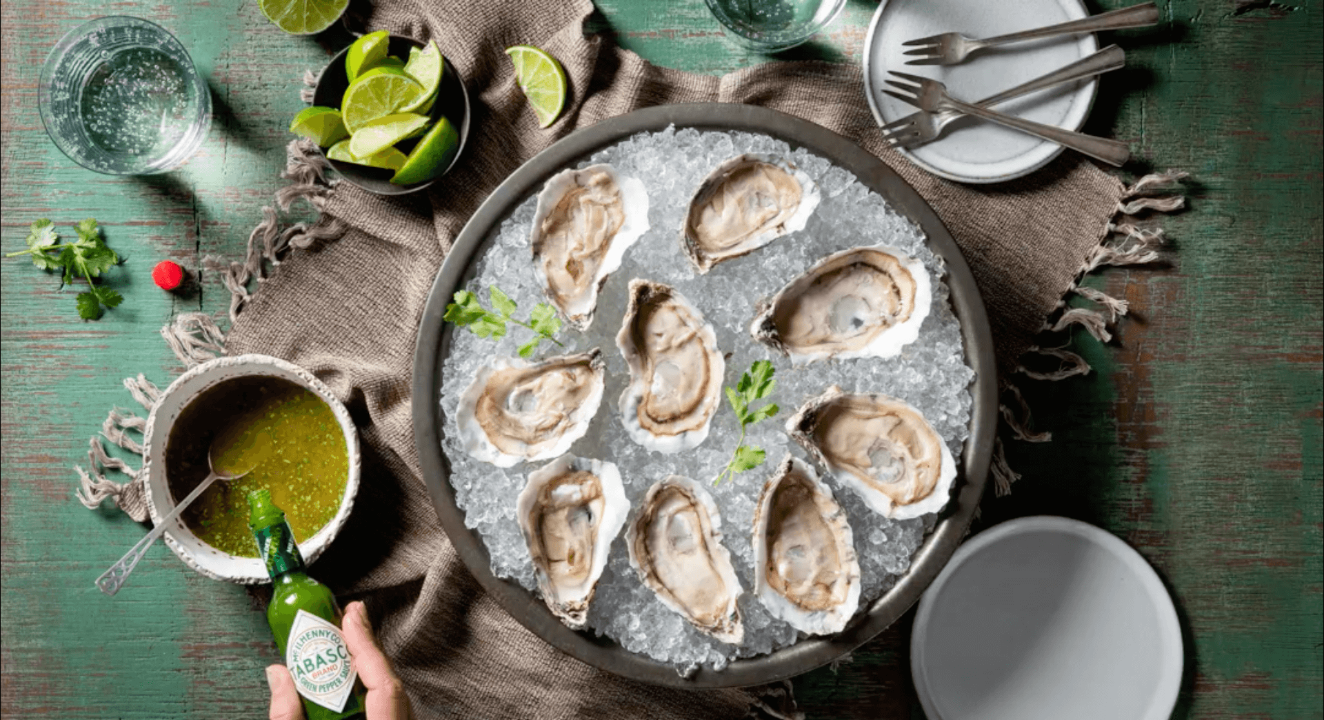 Oysters with Lime, Coriander & TABASCO® Green Sauce