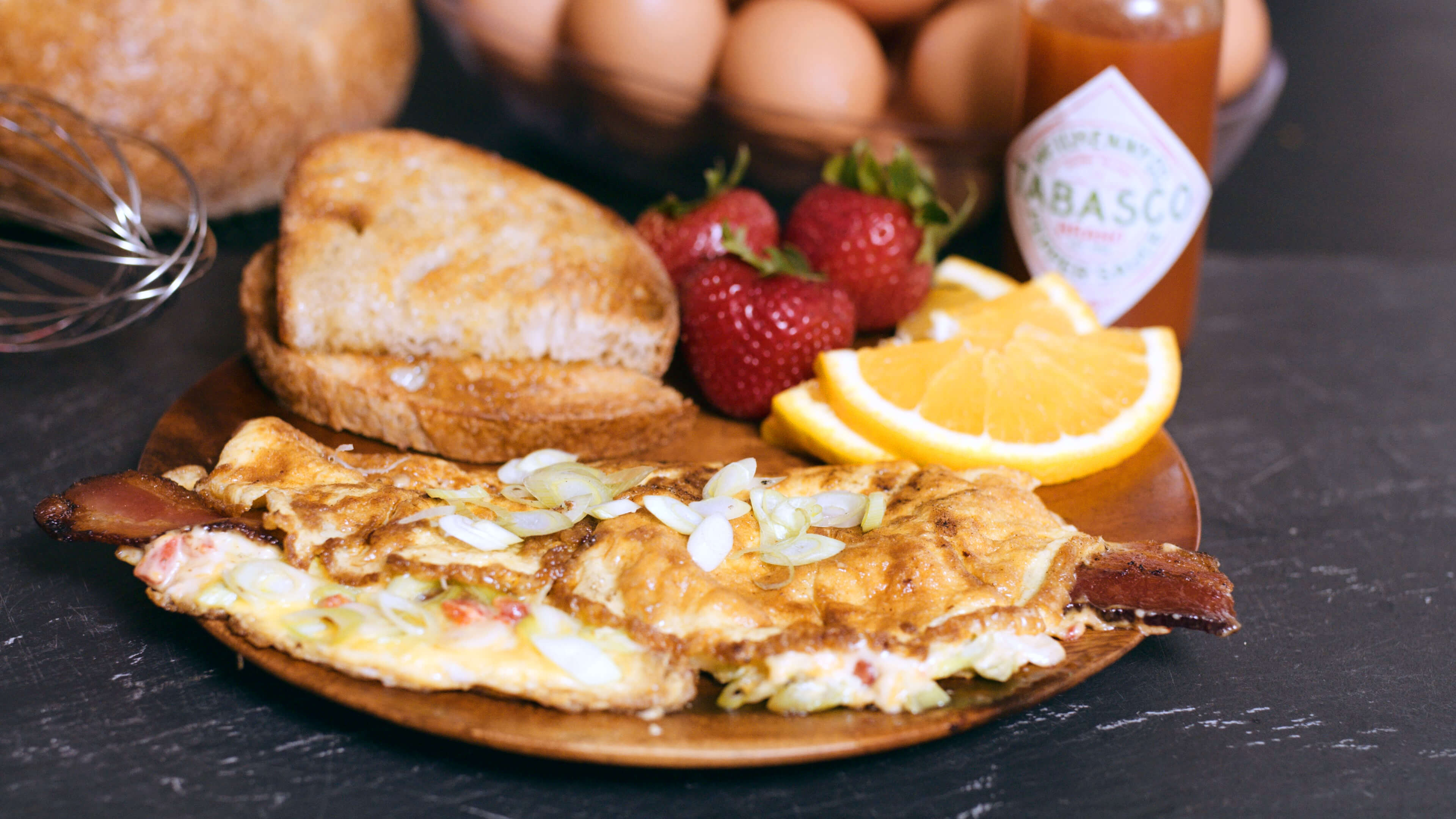 Pimento Cheese Omelet with Bacon & Green Onions