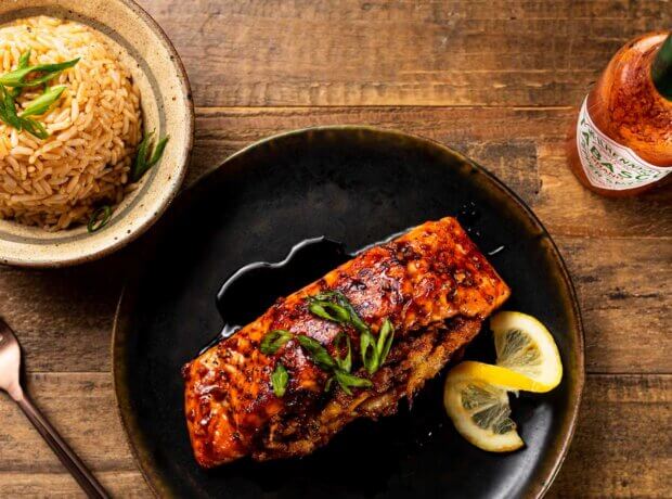 Crab-Stuffed Salmon with Honey and Hot Sauce Glaze