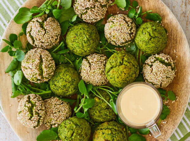 Green Falafel with Tahini Heat Dressing Green Falafel with Tahini Heat Dressing