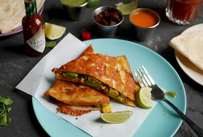 Chorizo + Egg Quesadilla with Avocado and Lime by Madre