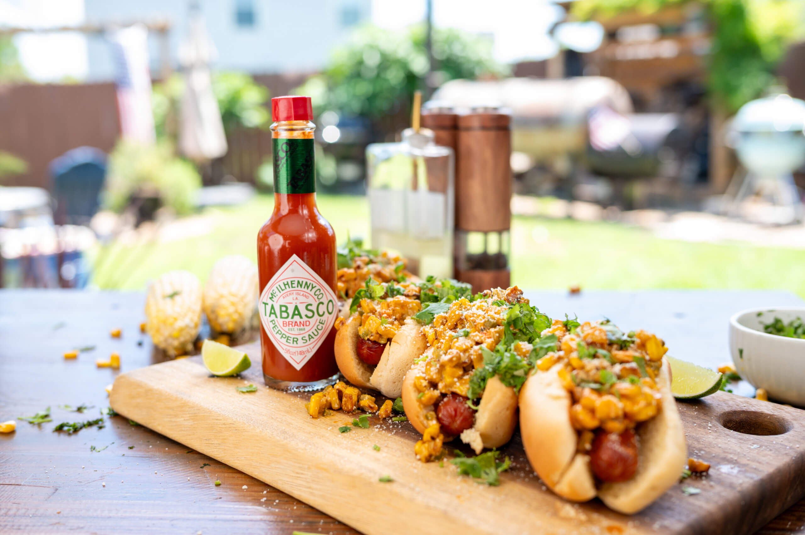 Street Corn Loaded Hot Dogs with TABASCO® Brand Original Red Sauce